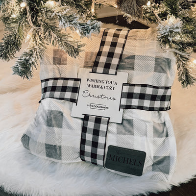 Holiday Throw Blanket with Leather Patch