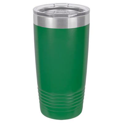 Real Estate logo branded 20 oz tumbler in green with silver engraving