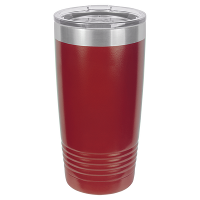 Real Estate logo branded 20 oz tumbler in maroon with silver engraving