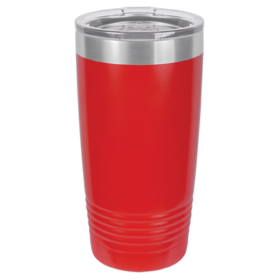 Real Estate logo branded 20 oz tumbler in red with silver engraving