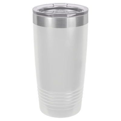 Real Estate logo branded 20 oz tumbler in white with silver engraving
