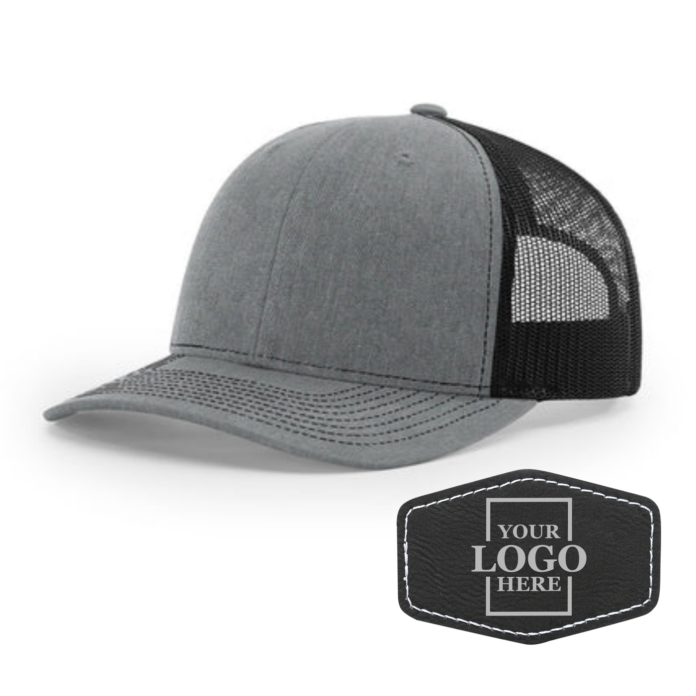 Realtor branded gray and black trucker snapback hat with a black hex patch with silver engraving