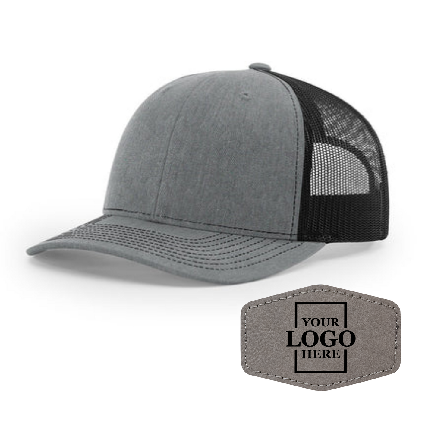 Realtor branded gray and black trucker snapback hat with a gray hex patch with black engraving