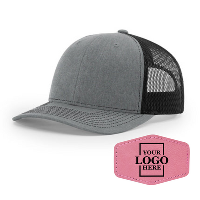 Realtor branded gray and black trucker snapback hat with a pink hex patch with black engraving