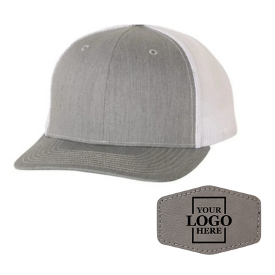 Realtor branded gray and white trucker snapback hat with a gray hex patch with black engraving