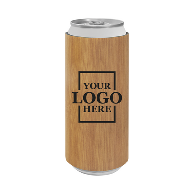 Realtor branded slim leatherette koozie in bamboo with black engraving