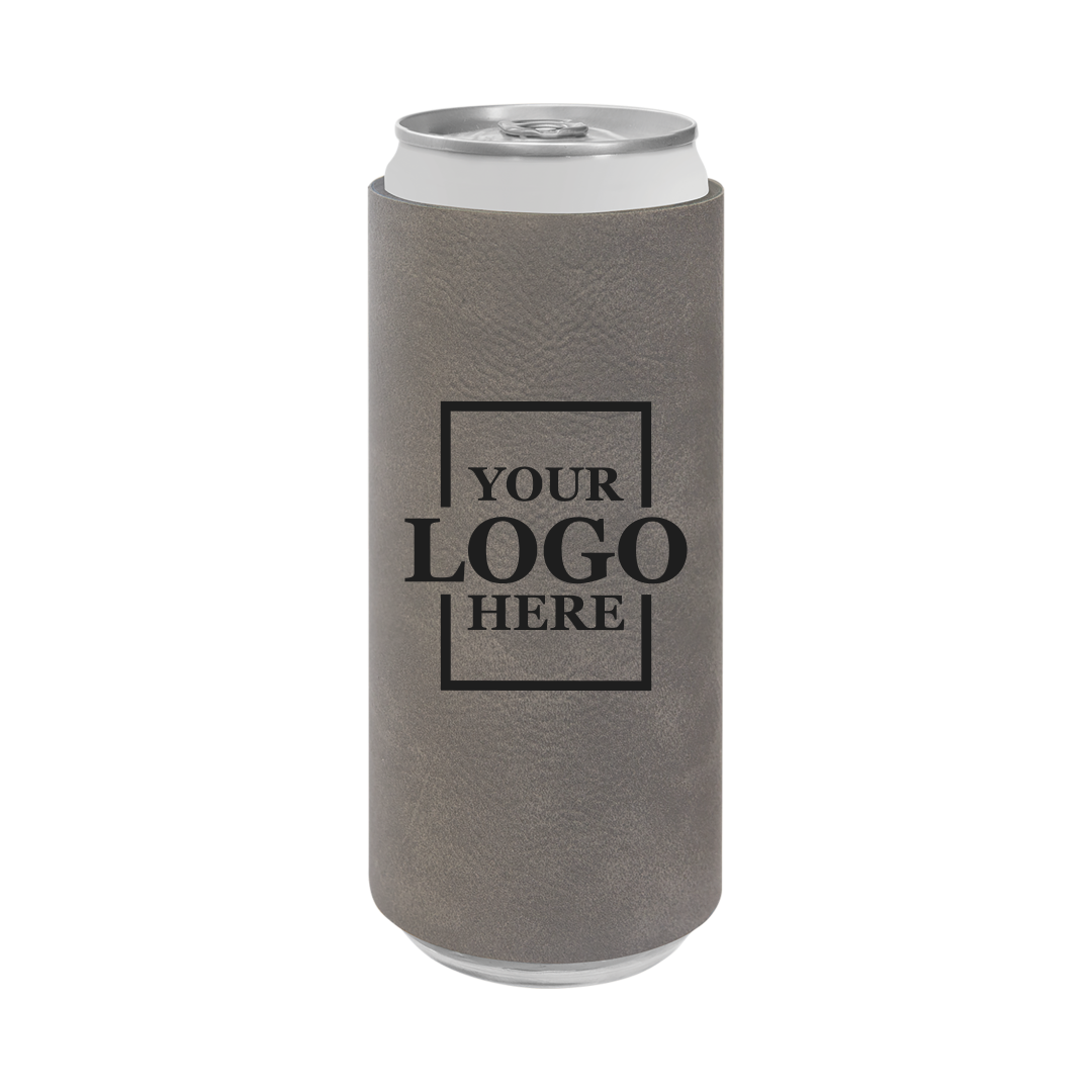 Realtor branded slim leatherette koozie in gray with black engraving