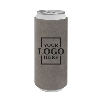 Realtor branded slim leatherette koozie in gray with black engraving