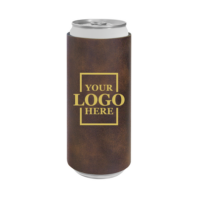 Realtor branded slim leatherette koozie in rustic with gold engraving