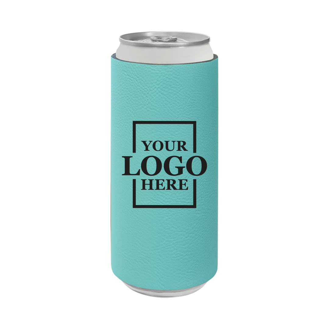  Realtor branded slim leatherette koozie in teal with black engraving