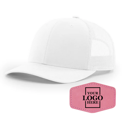Realtor branded white trucker snapback hat with a pink hex patch with black engraving