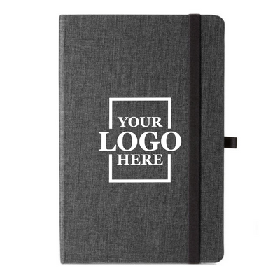 Realtor promotional gift of branded canvas journal in the color black with logo in center