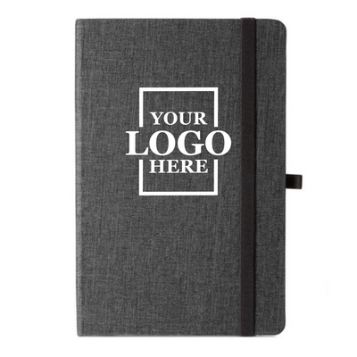 Realtor promotional gift of branded canvas journal in the color black with logo in upper center