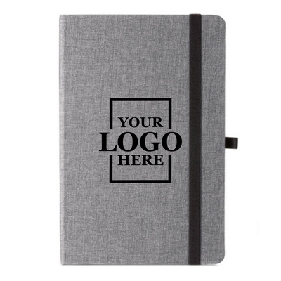 Realtor promotional gift of branded canvas journal in the color gray with logo in center