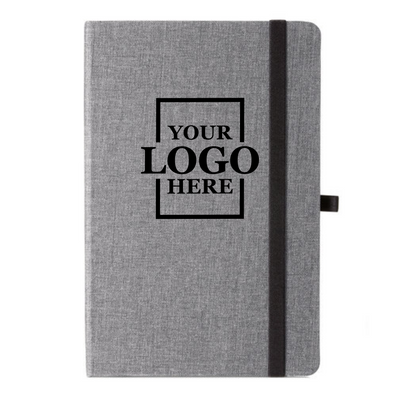 Realtor promotional gift of branded canvas journal in the color gray with logo in center