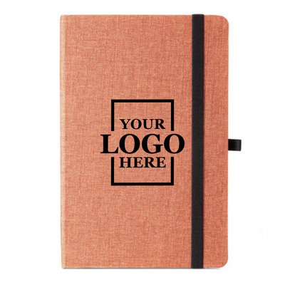 Realtor promotional gift of branded canvas journal in the color orange with logo in center
