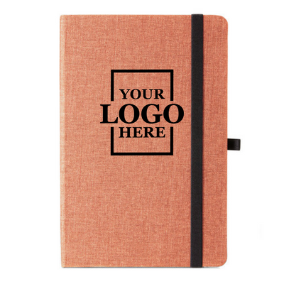 Realtor promotional gift of branded canvas journal in the color orange with logo in upper center