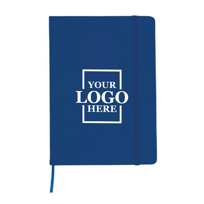 Realtor promotional leatherette notebook in blue with center printing