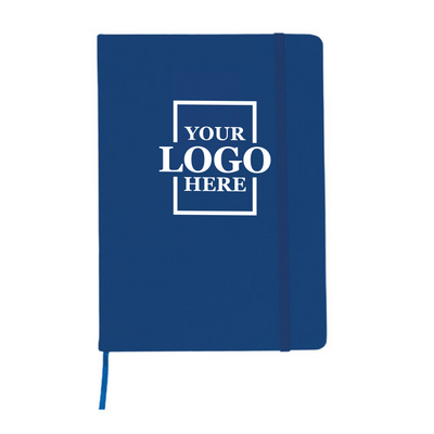 Realtor promotional leatherette notebook in blue with upper center printing