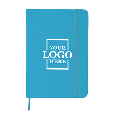 Realtor promotional leatherette notebook in light blue with center printing