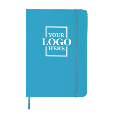Realtor promotional leatherette notebook in light blue with upper center printing