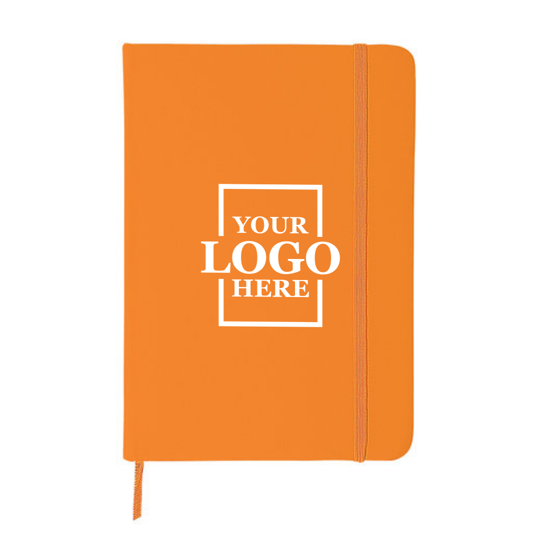 Realtor promotional leatherette notebook in orange with center printing