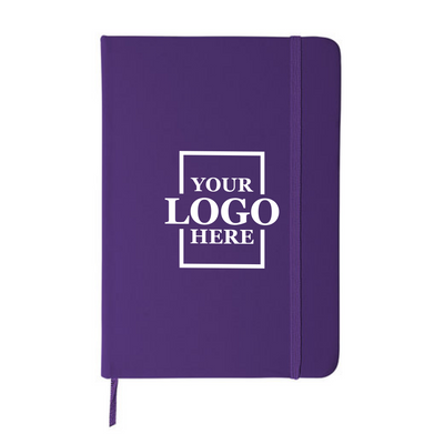 Realtor promotional leatherette notebook in purple with center printing
