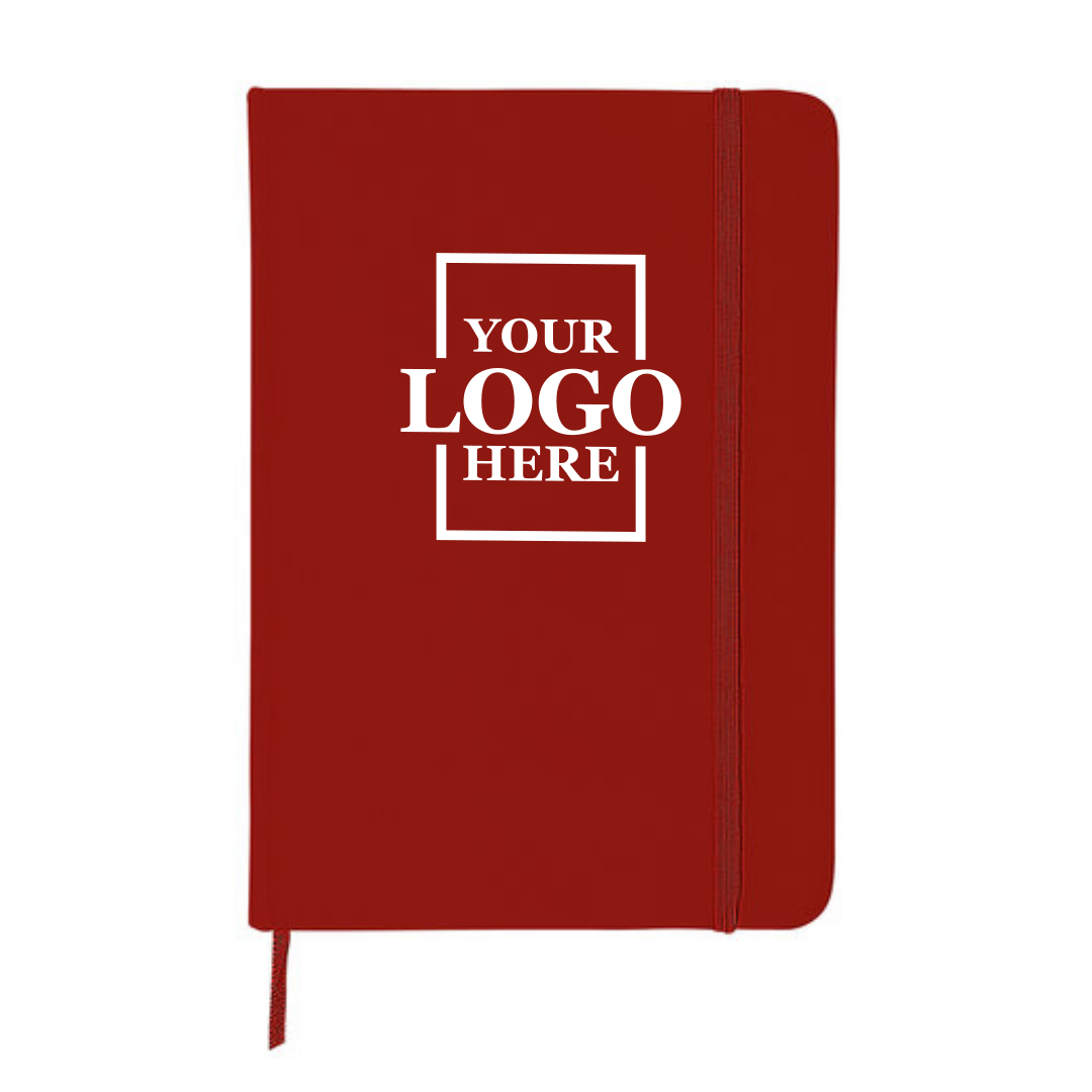 Realtor promotional leatherette notebook in red with upper center printing