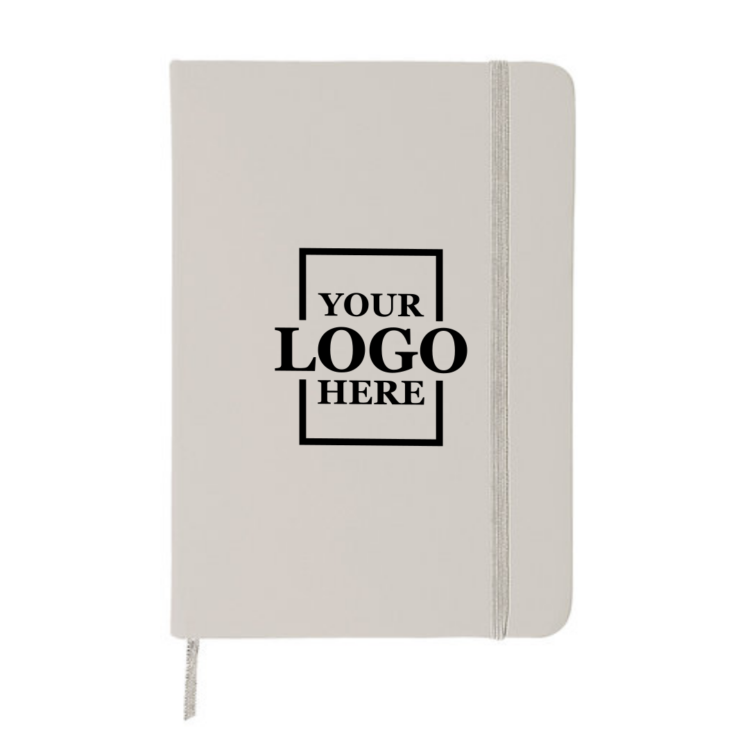 Realtor promotional leatherette notebook in white with center printing