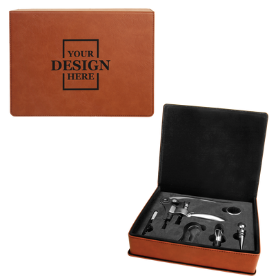 Real estate custom rawhide 5 piece leatherette wine tool kit with black engraving