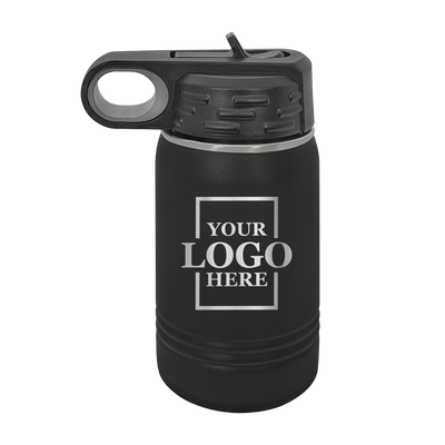 Real estate gift 12 oz bottle in black with silver engraving