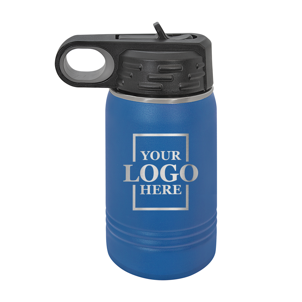 Real estate gift 12 oz bottle in blue with silver engraving