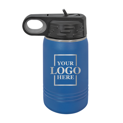 Real estate gift 12 oz bottle in blue with silver engraving