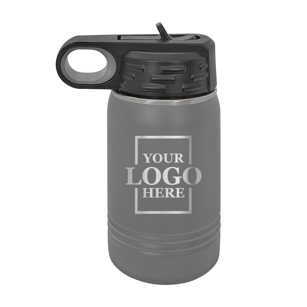 Real estate gift 12 oz bottle in gray with silver engraving