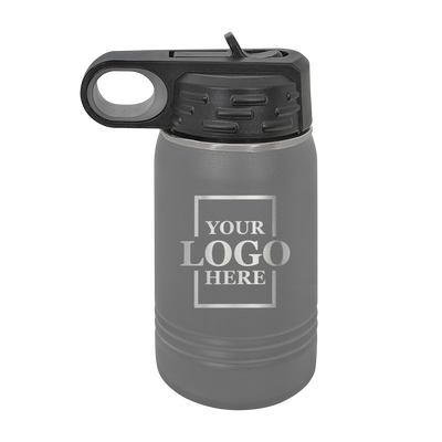 Real estate gift 12 oz bottle in gray with silver engraving