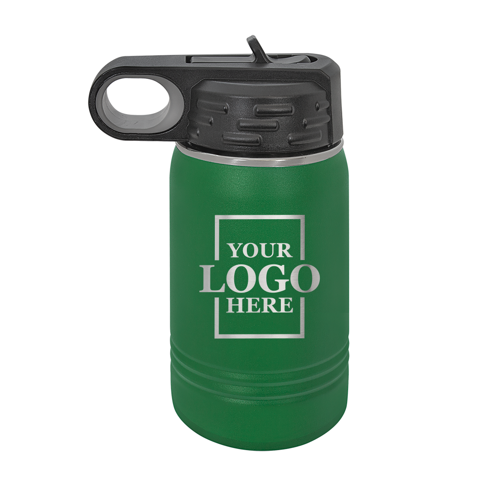 Real estate gift 12 oz bottle in green with silver engraving