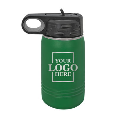 Real estate gift 12 oz bottle in green with silver engraving