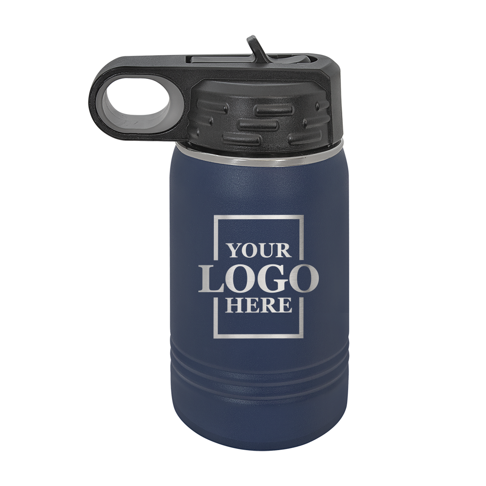 Real estate gift 12 oz bottle in navy with silver engraving