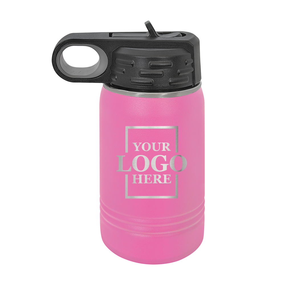 Real estate gift 12 oz bottle in pink with silver engraving