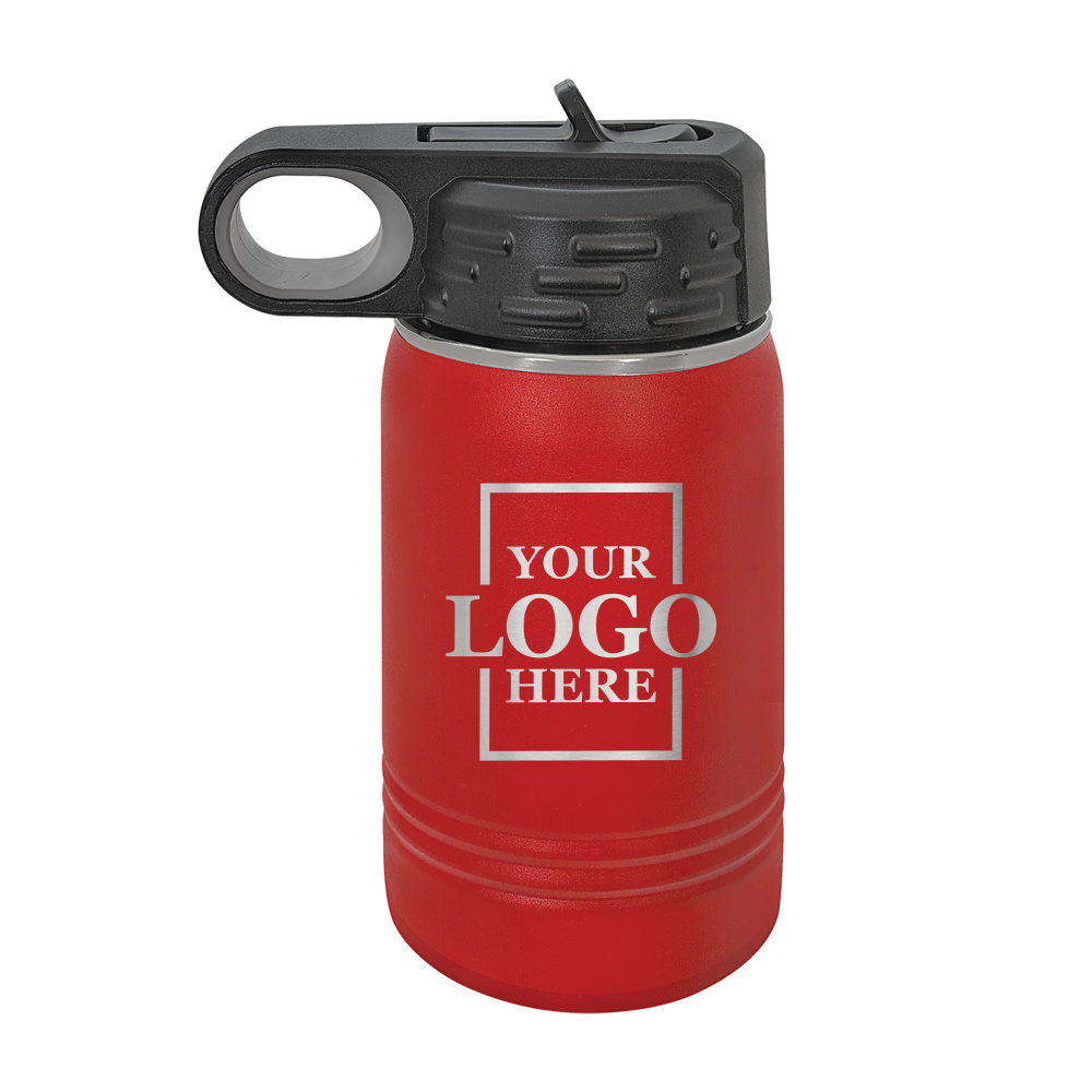 Real estate gift 12 oz bottle in red with silver engraving