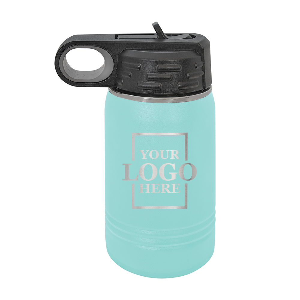 Real estate gift 12 oz bottle in teal with silver engraving