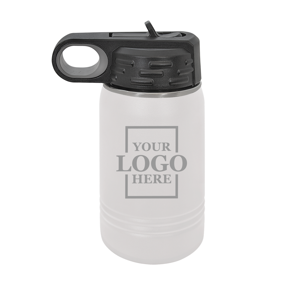 Real estate gift 12 oz bottle in white with silver engraving