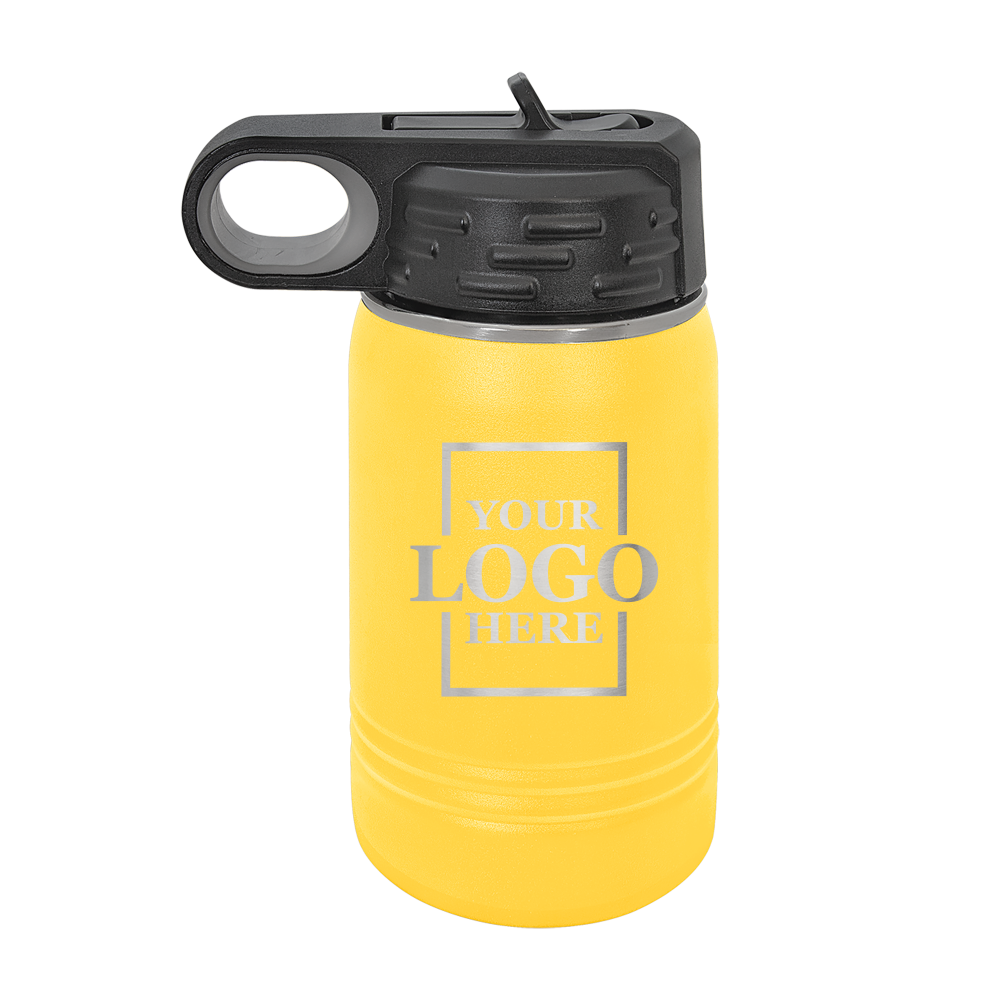 Real estate gift 12 oz bottle in yellow with silver engraving