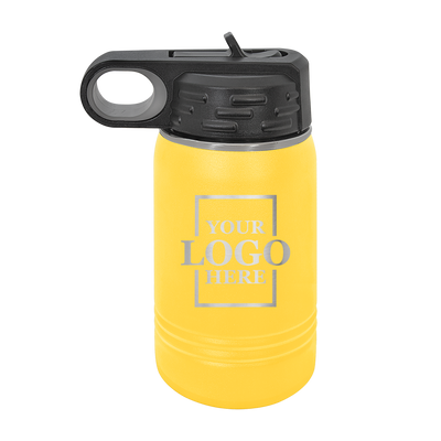 Real estate gift 12 oz bottle in yellow with silver engraving