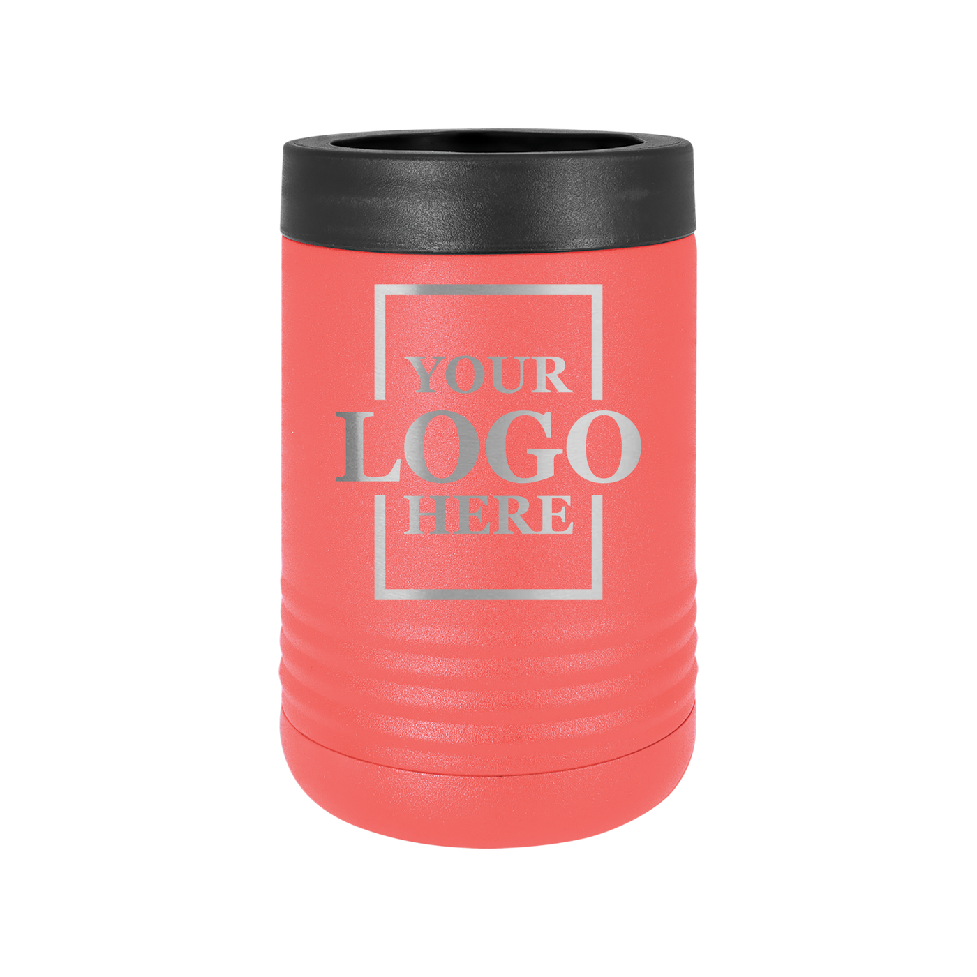 Real estate gift of a branded logo koozie in coral with silver engraving