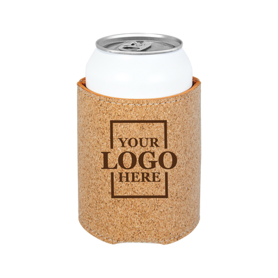 Real estate gift of a branded logo  koozie in cork with black engraving