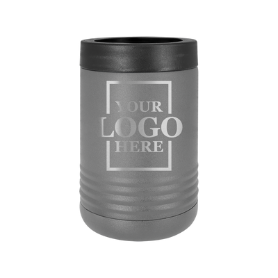 Real estate gift of a branded logo koozie in gray with silver engraving