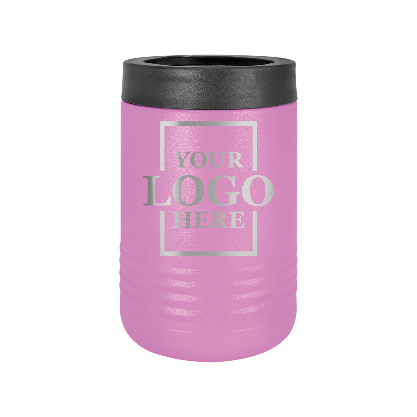 Real estate gift of a branded logo koozie in lavender with silver engraving
