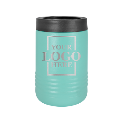 Real estate gift of a branded logo koozie in teal with silver engraving