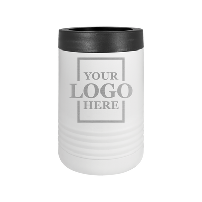 Real estate gift of a branded logo koozie in white with silver engraving